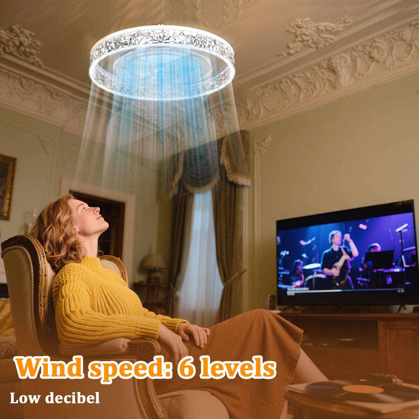 20" Modern Fan Lights Flush Mount LED Ceiling Light kit W/ Remote APP Control US