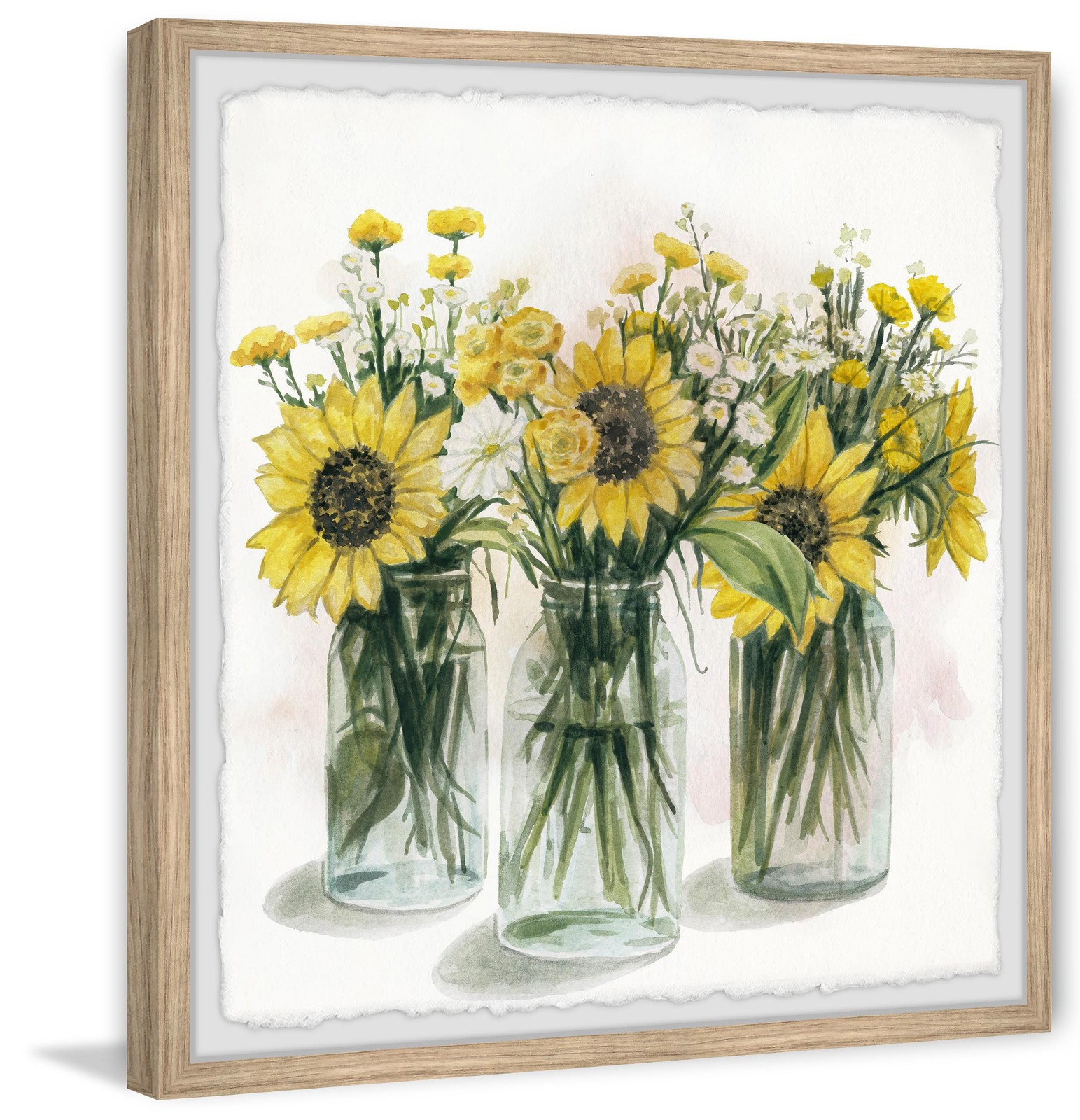 Marmont Hill Sunflowers in Glass Jars II Framed Painting Print 18" x 18"