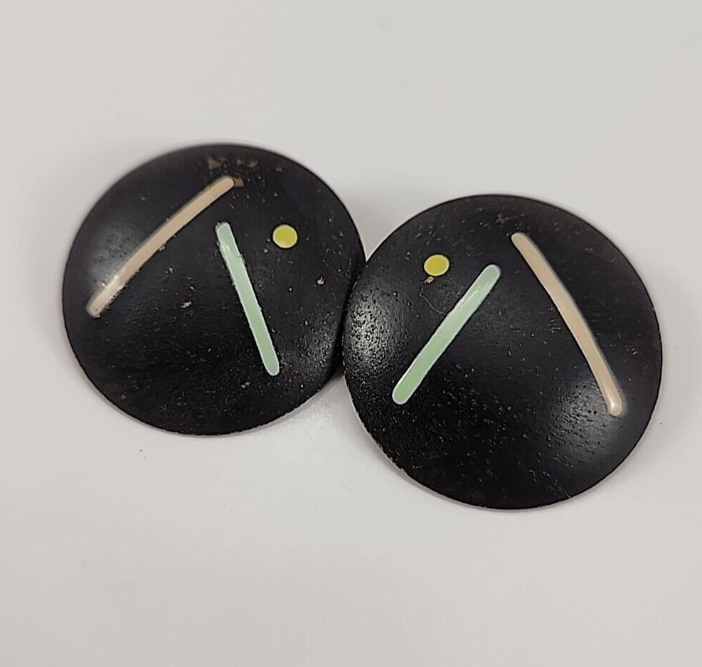 Black Round Abstract Retro Pierced Earrings FAST SHIPPING!!