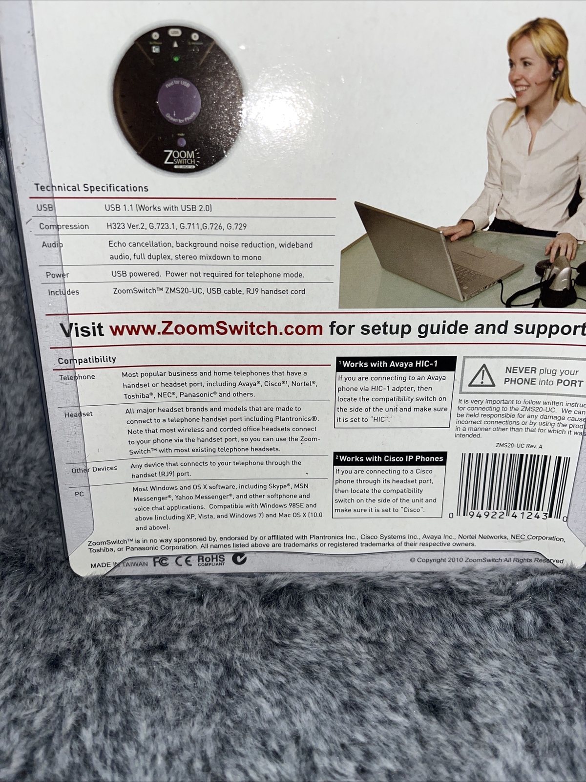 ZOOMSWITCH ZMS20-UC HEADSET ADAPTER