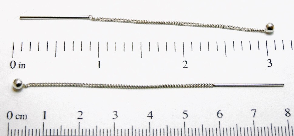 CLEARANCE ~925 Sterling SILVER EAR THREAD 3" Chain ~ Threaders~ Ball End Dangles