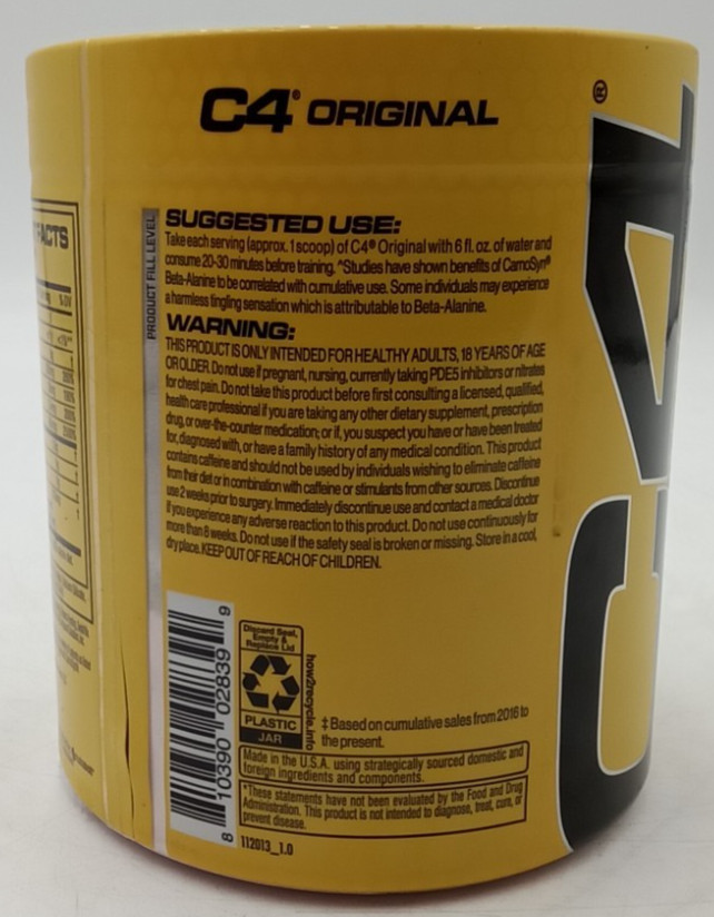C4 Original Pre-Workout Fruit Punch 6.3 oz 30 Servings Sealed