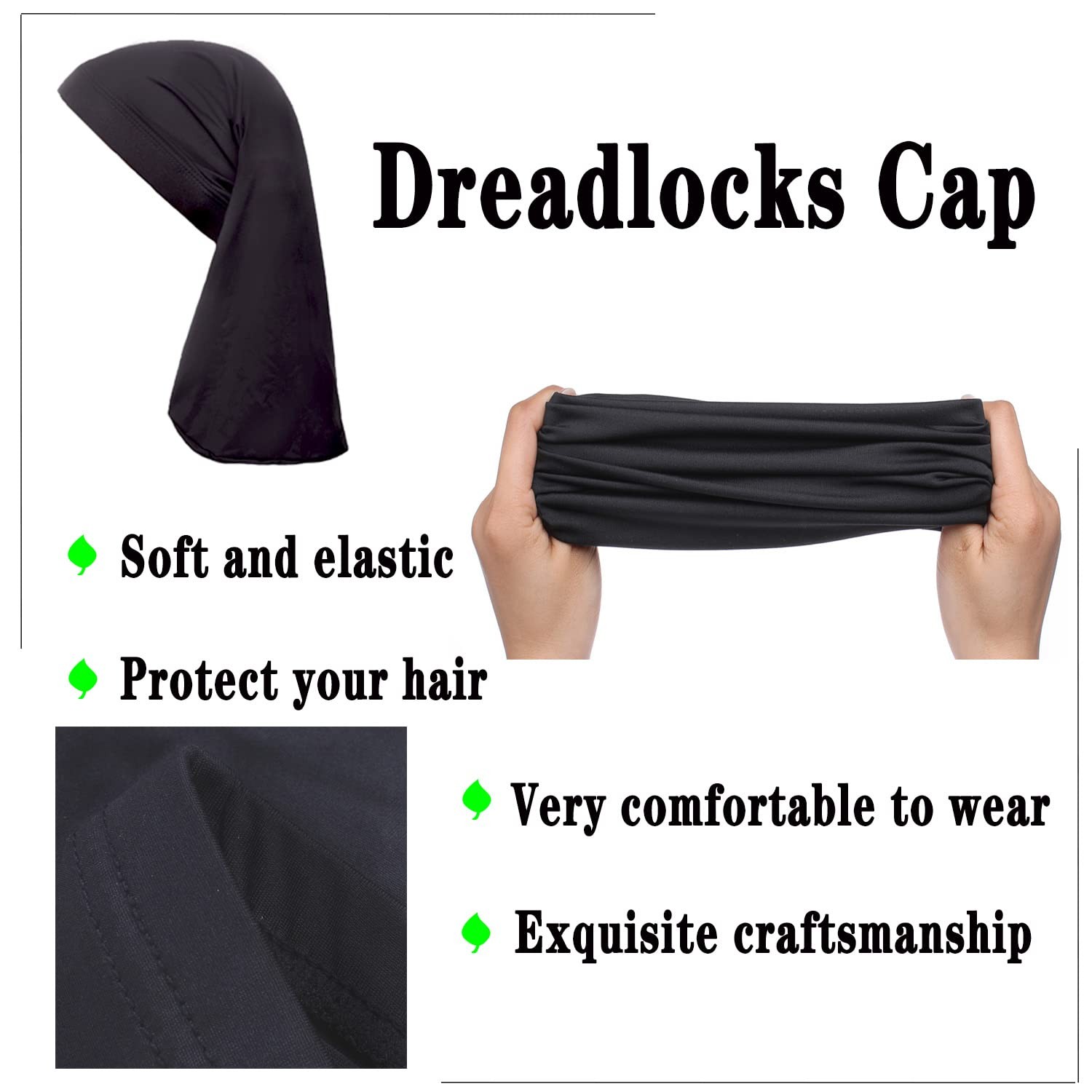 2 Pieces Dreadlock Cap Wide Elastic Black Loc Cap Long Braid Cover for Full H...