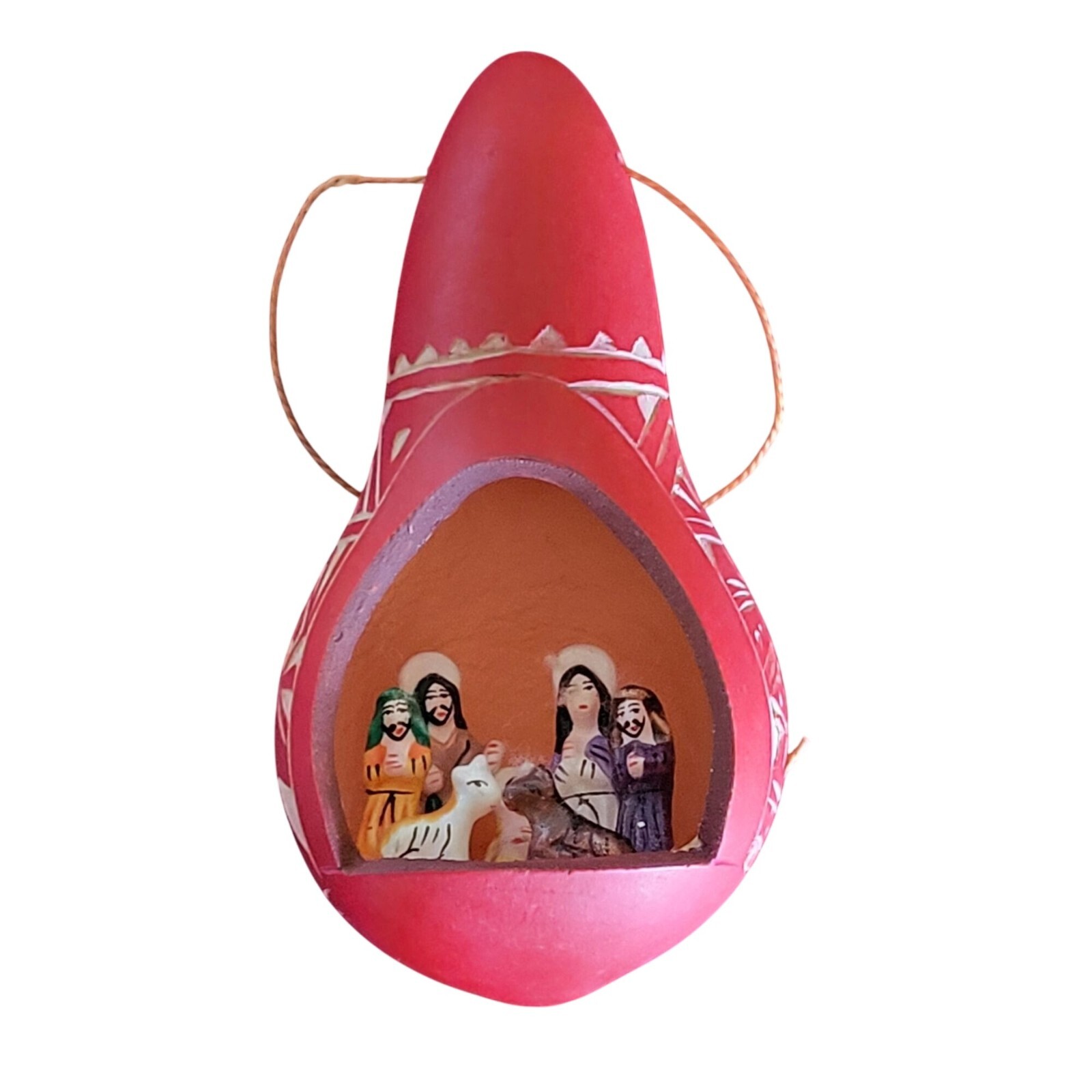Retablo Christmas Ornament Nativity Scene Inside a Painted Gourd Holiday Peru