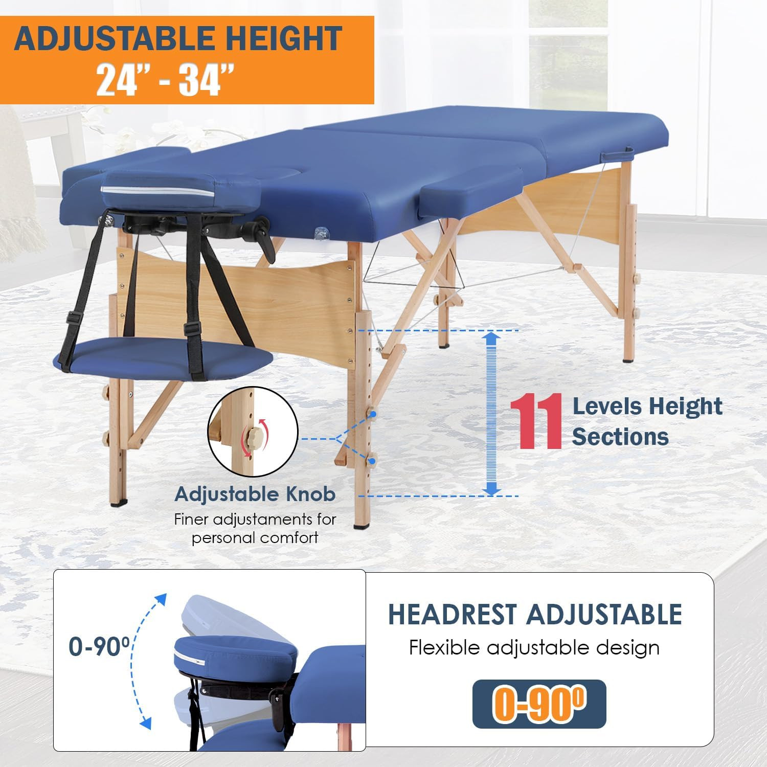 Massage Bed Portable Massage Table 2 Folding Lash Bed Height Adjustable 28 Inch