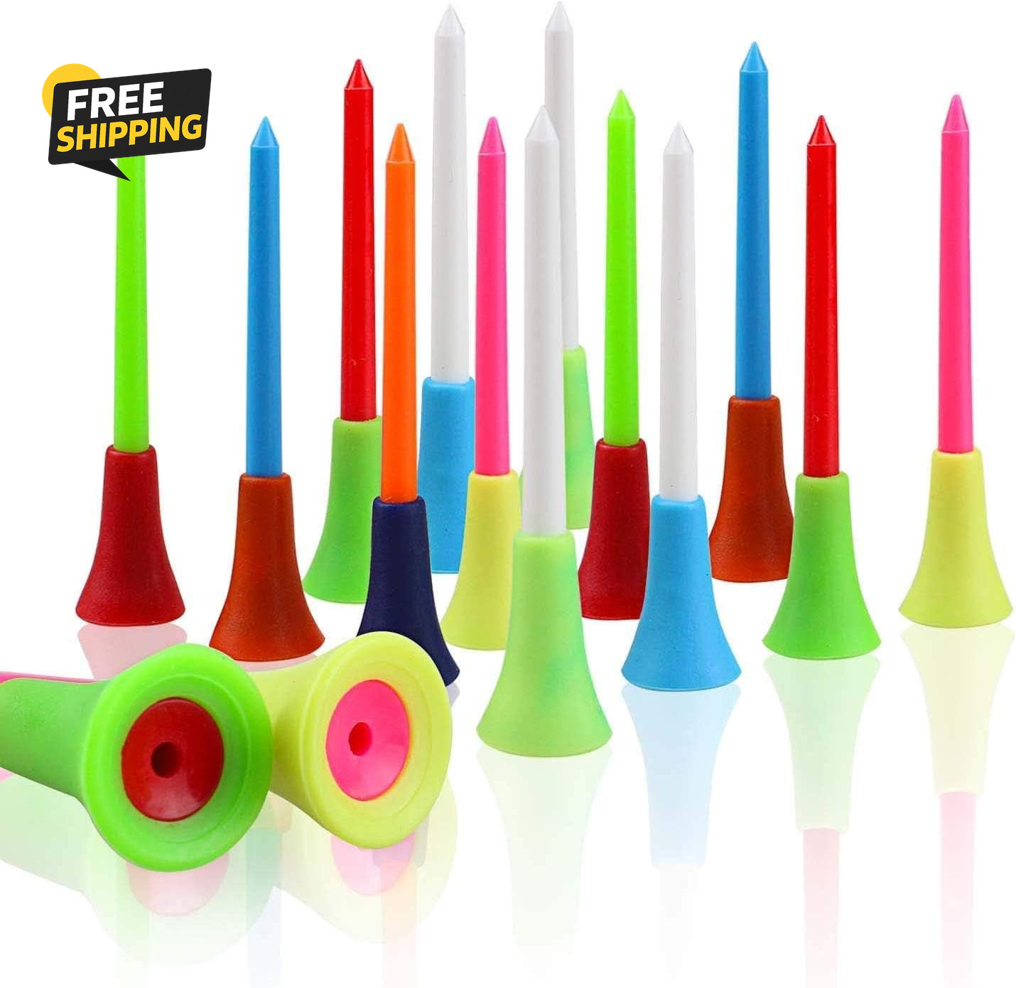 Rubber Cushion Top Plastic Golf Tees Mixed Colors Pack of 50Pcs