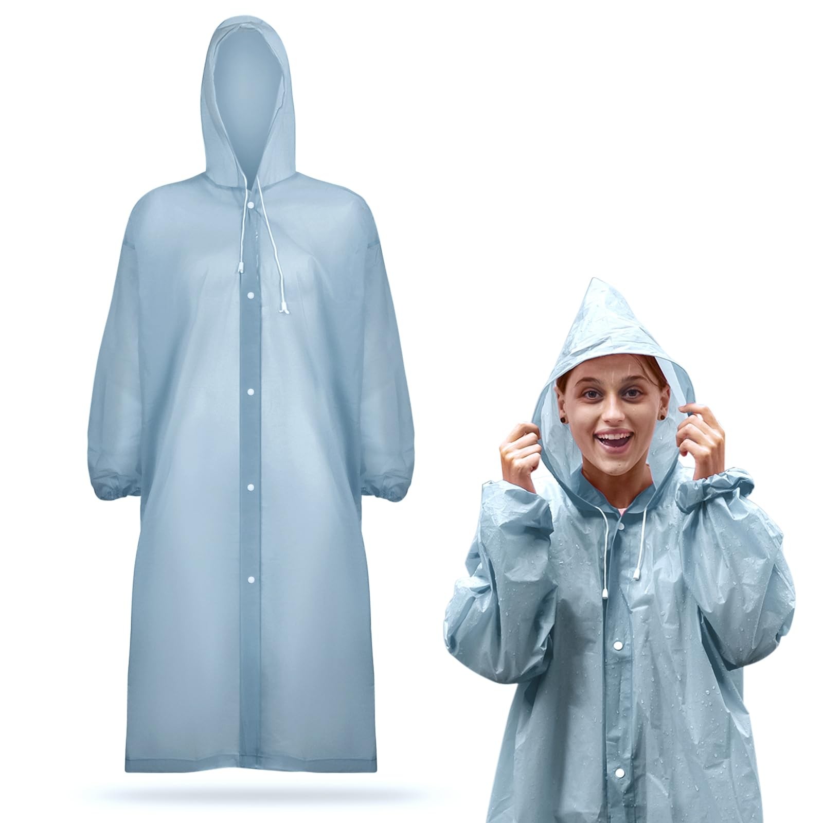 Rain Ponchos for Adults Reusable Rain Coats with Hood and Drawstring Thicken ...