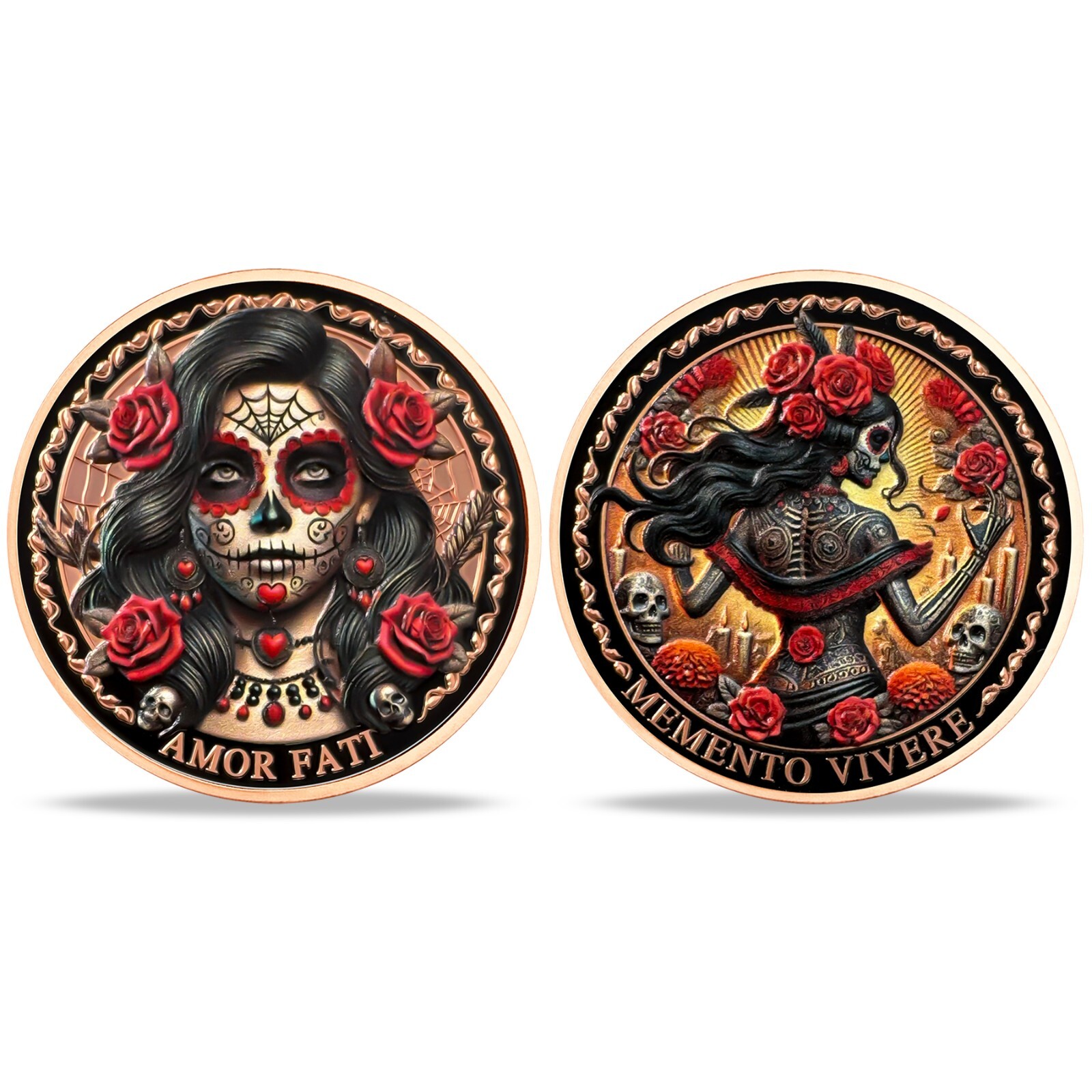 Amor Fati Rose Skull Memento Mori Coin Stoic Reminder Practice Token Death Gifts