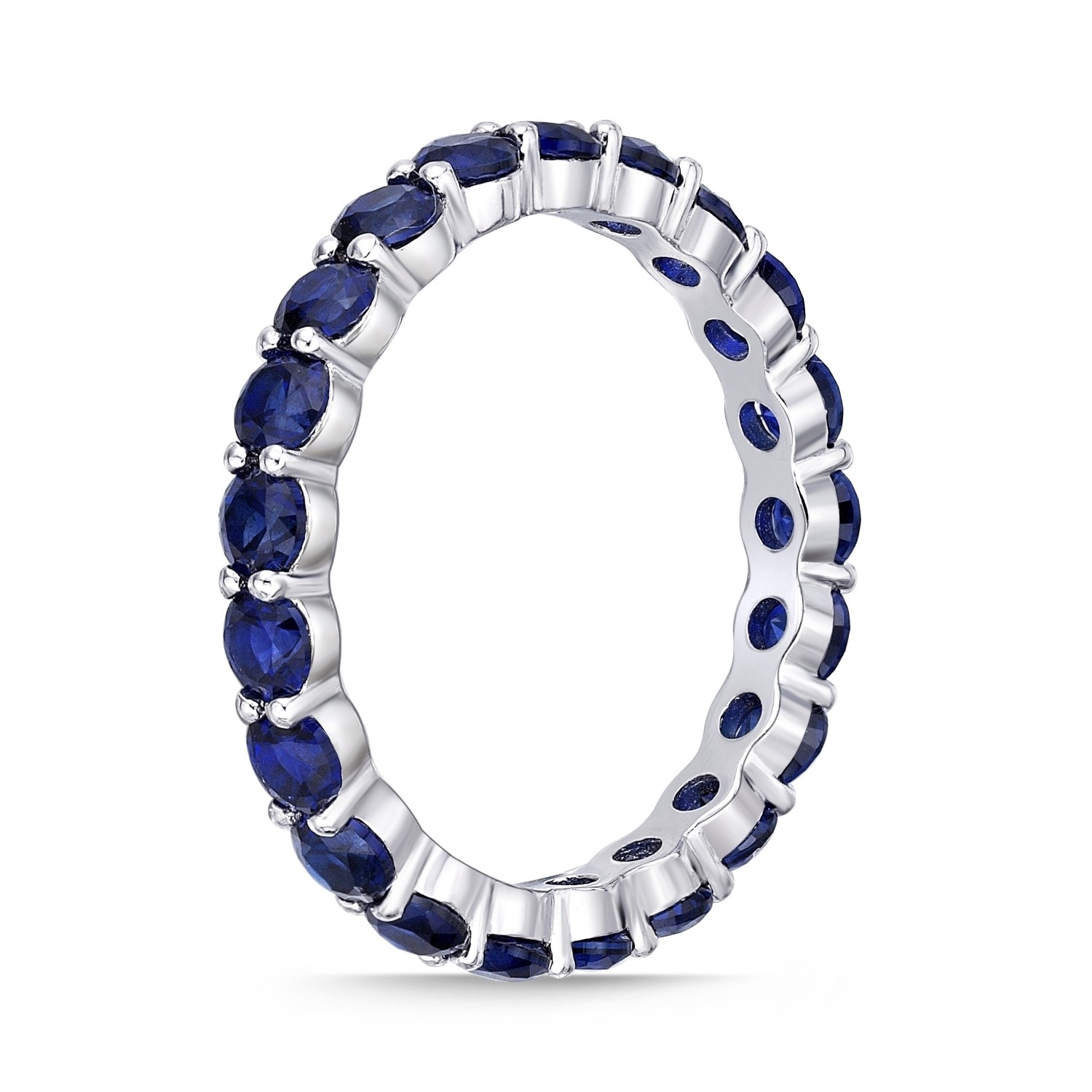 3 Round Created Sapphire 925 Sterling Silver Ring, Size - 9