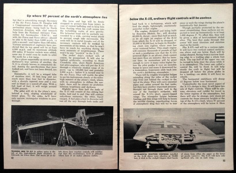 North American X-15 1958 article “Experimental Rocket Plane Will Fly 100 Miles"