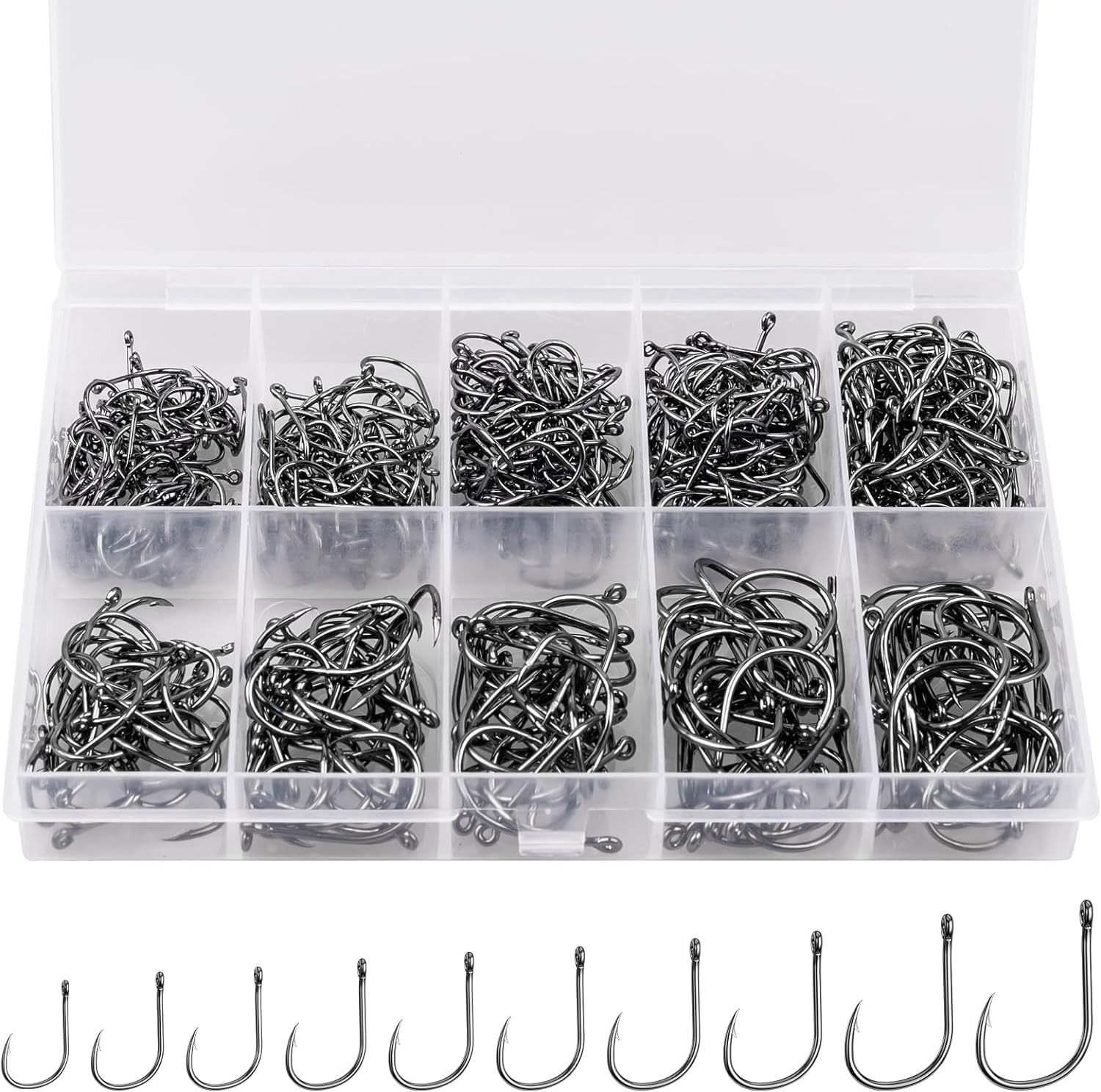 500PCS/100PCS  Premium Fishing Hooks, 10 Sizes/4 Sizes Carbon Steel Fishing Hook
