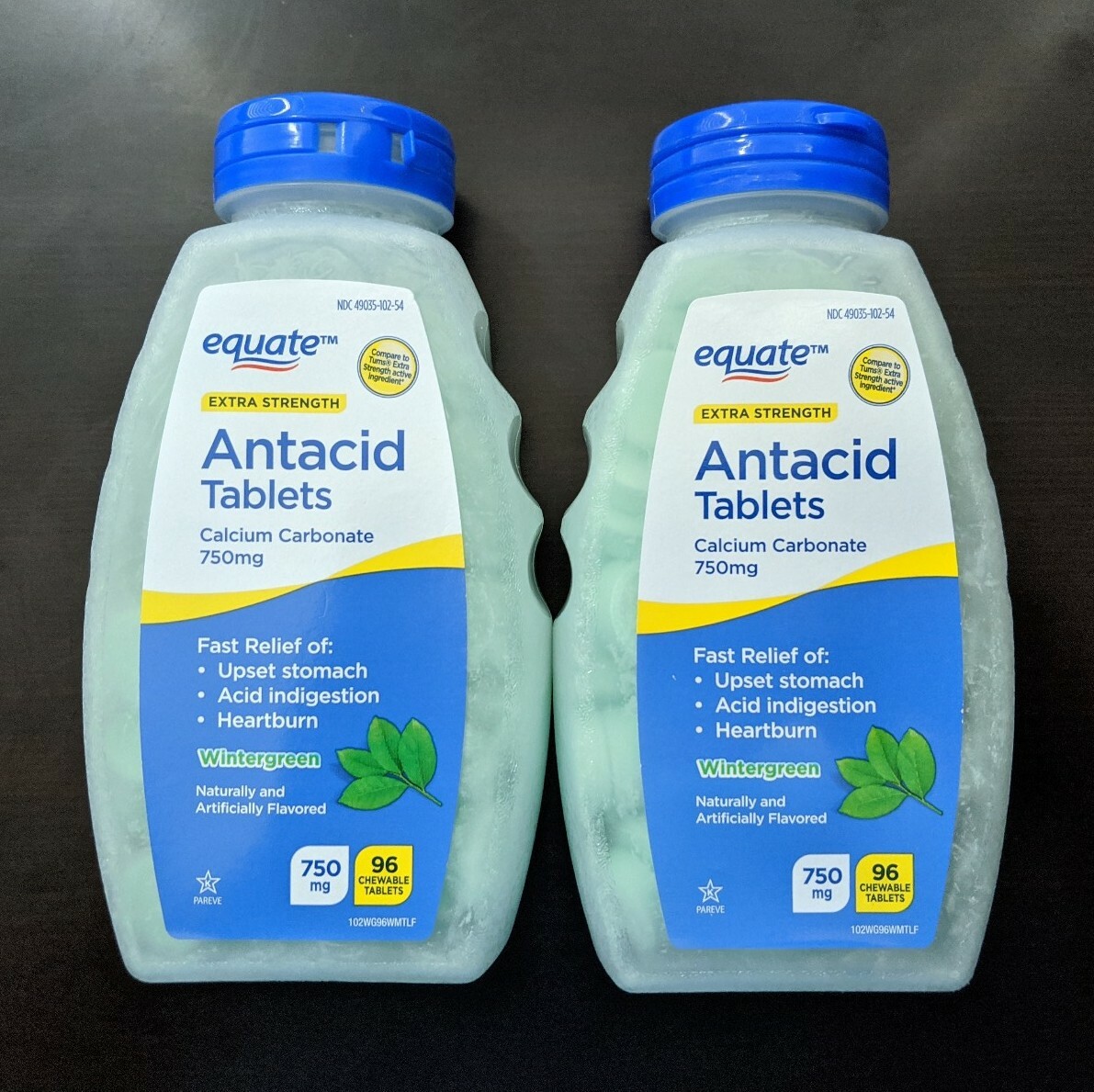 2-PK Equate Wintergreen Antacid Tablets Extra Strength 750mg 96CT WORLDWIDE SHIP