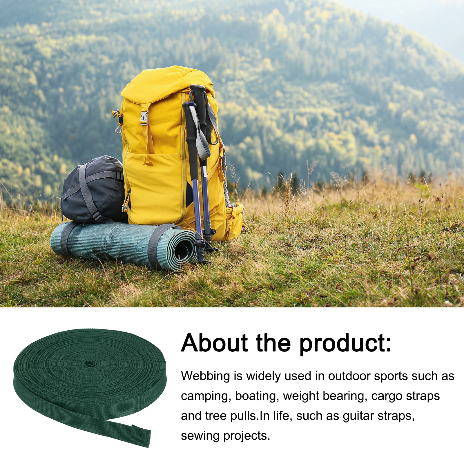Nylon Webbing Strap 25 Yards 7/8" Polypropylene Lightweight Strap Dark Green