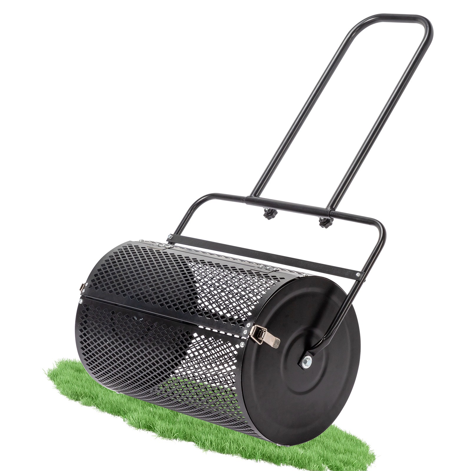 24 inch Compost Spreader for Lawn, Garden Peat Moss Roller,Black