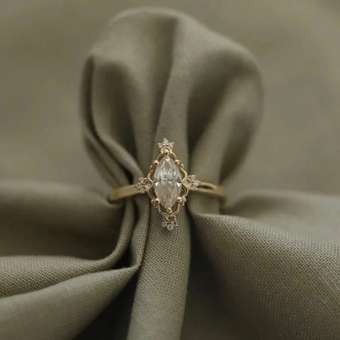 Beautiful 2Ct Marquise Cut Lab Created Diamond 14K Yellow Gold FN Wedding Ring