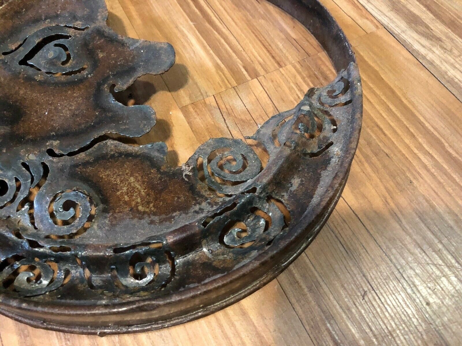 Vintage metal cut out Folk Art Man in the Moon Rusty Metal Lid