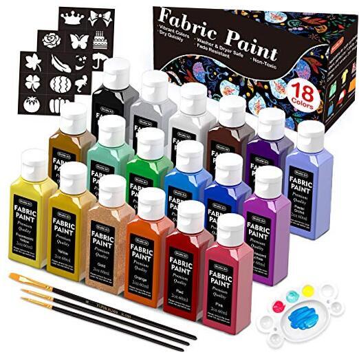 Fabric Paint,  18 Colors Permanent Soft Fabric Paint in Bottles (60ml/2oz)