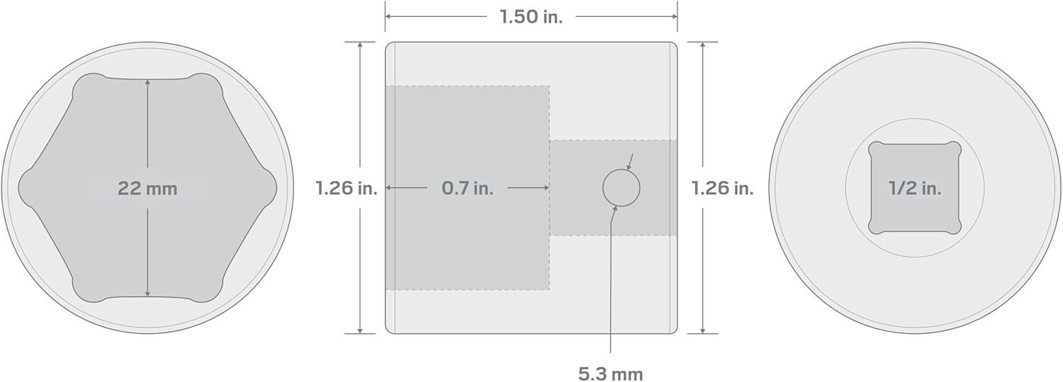 Professional 22 mm 6-Point Impact Socket - 1/2 Inch Drive for Universal Use