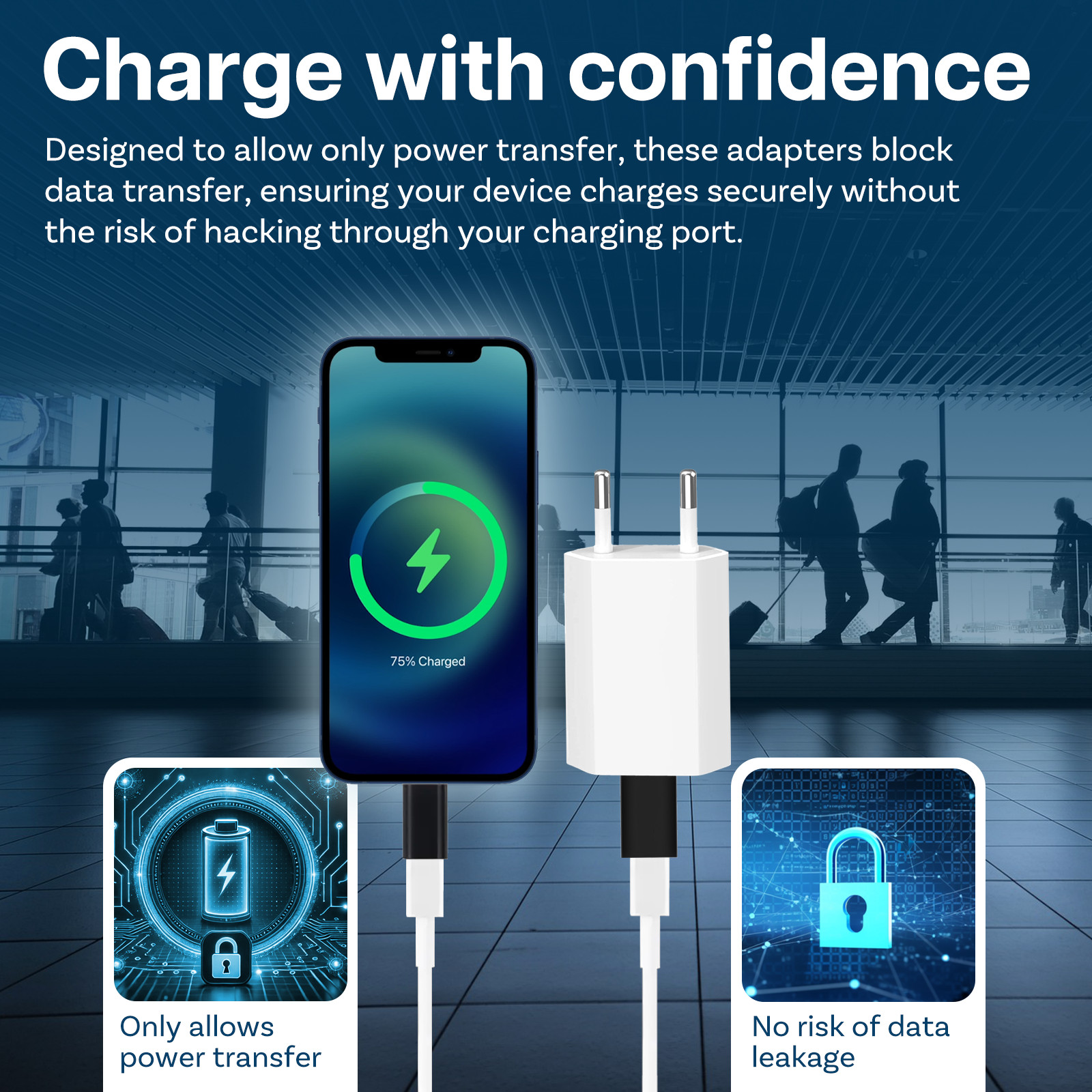 USB Data Blocker & USB-C Data Blocker [2 Pack] Protect for Juice Jacking Black