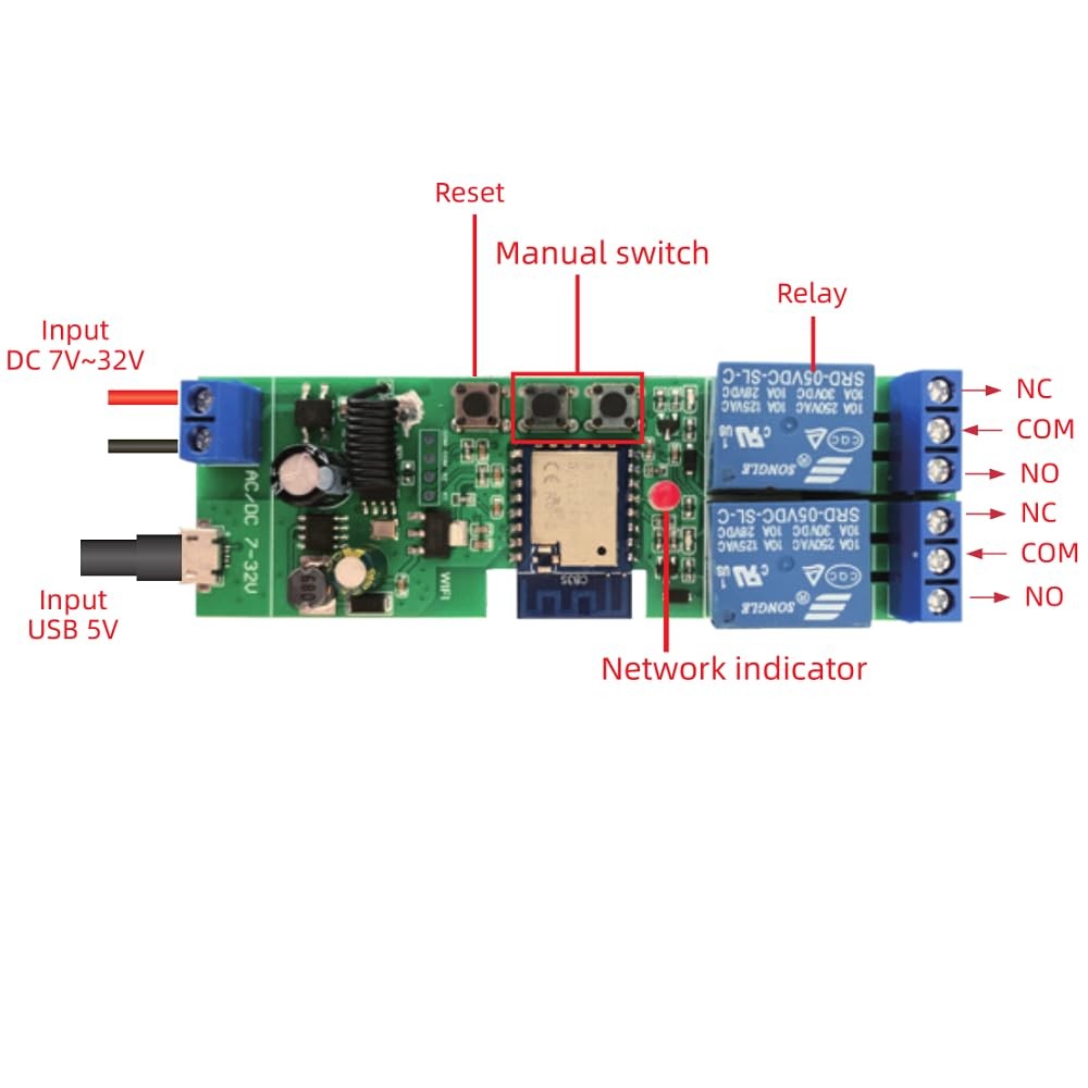 2CH WiFi RF Wireless Switch Relay,Inching Self-Locking Interlock...