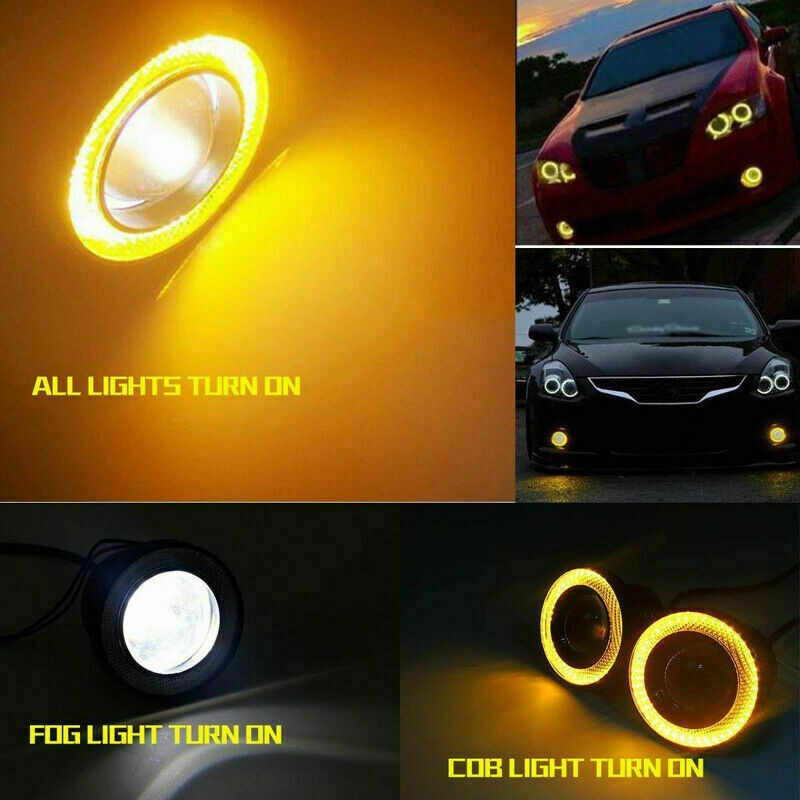 2.5 Inch Car COB LED Fog Light Projector Yellow Angel Eyes Halo Ring DRL Lamp