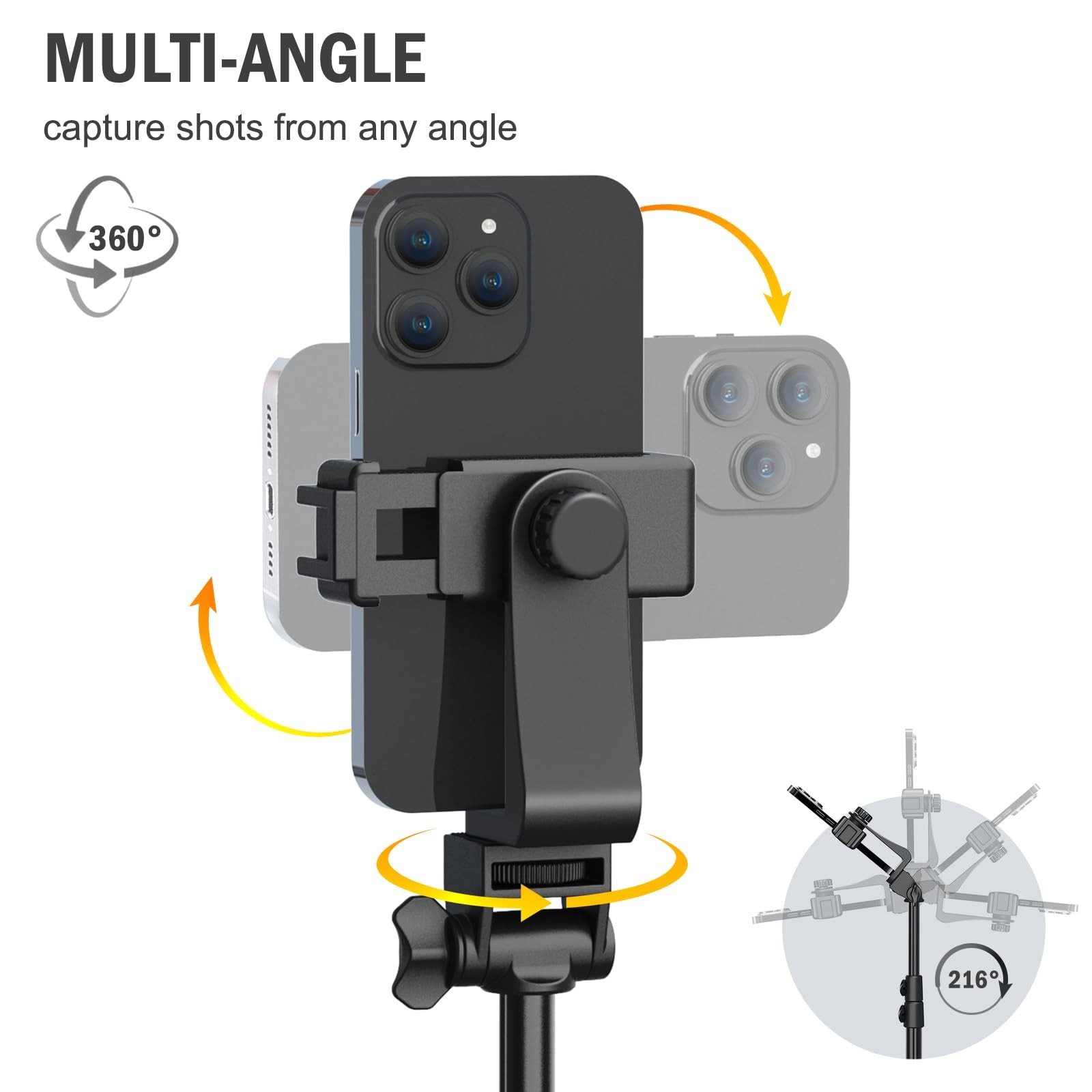 Liphisy 64” Tripod for Cell Phone & Camera, with 64 in, Black