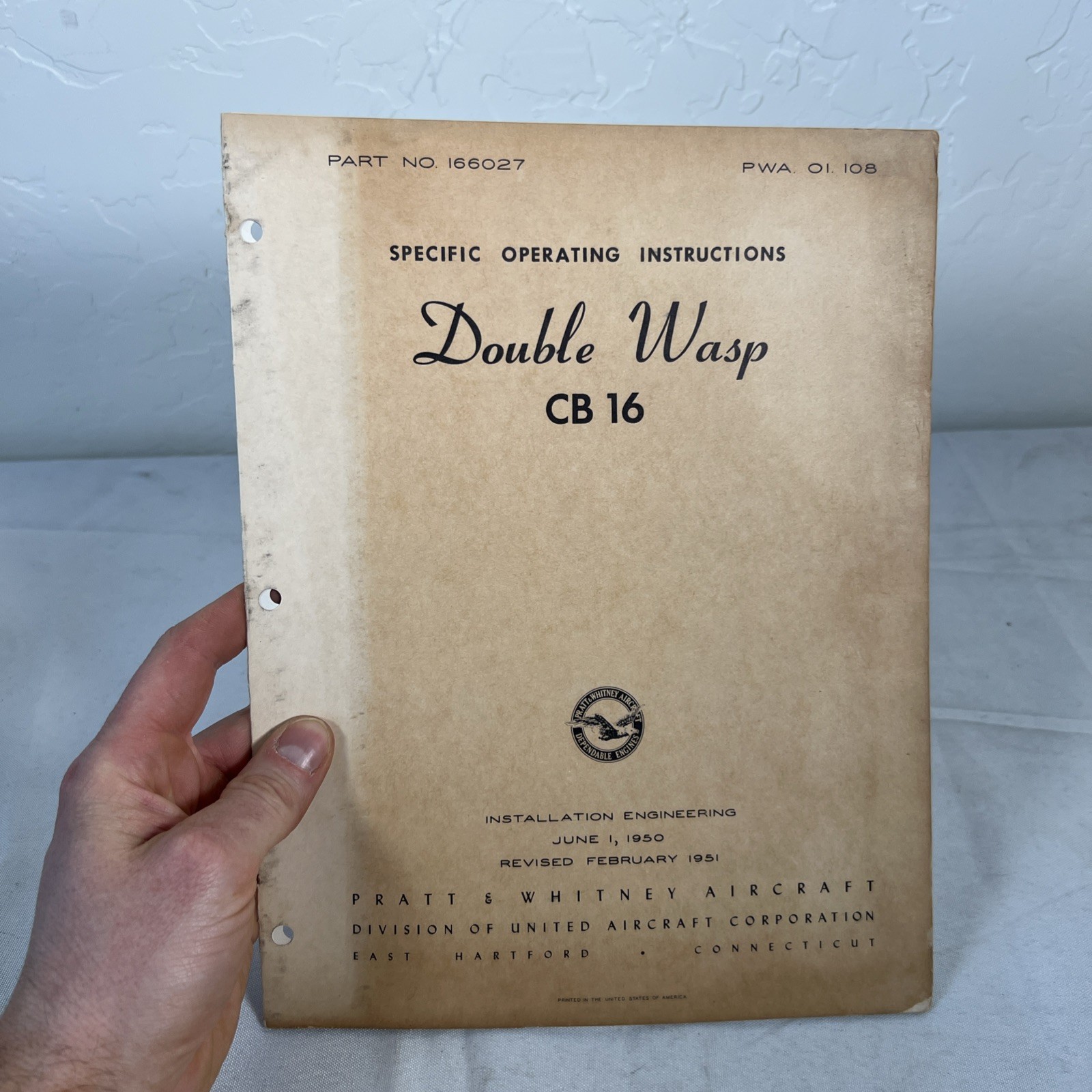 Pratt & Whitney Double Wasp CB16 Engines Specific Operation Instructions