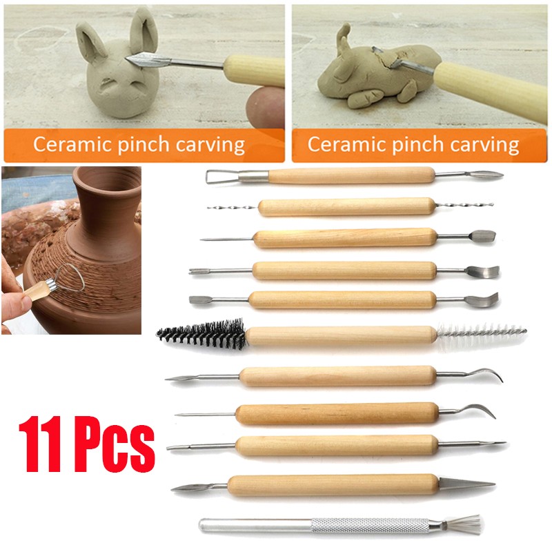 11Pcs Pottery Clay Sculpting Tool Set Wooden Handle Ceramic Carving Shaping Tool