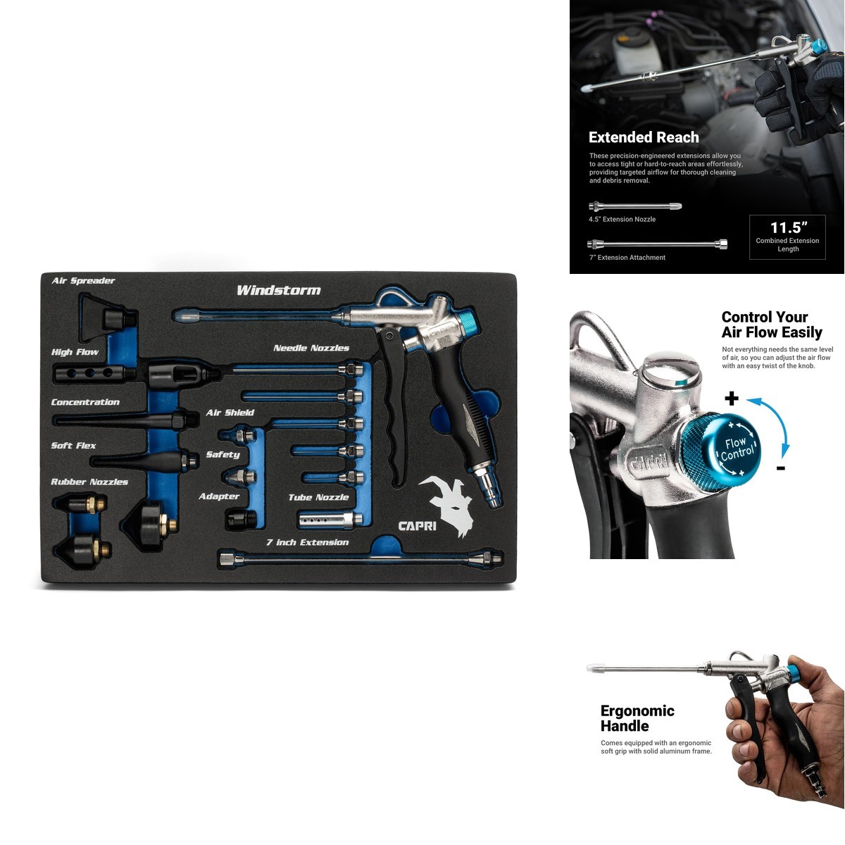 Capri Tools CP21089-19MT 2-Way Air Blow Gun Kit, 19-Piece