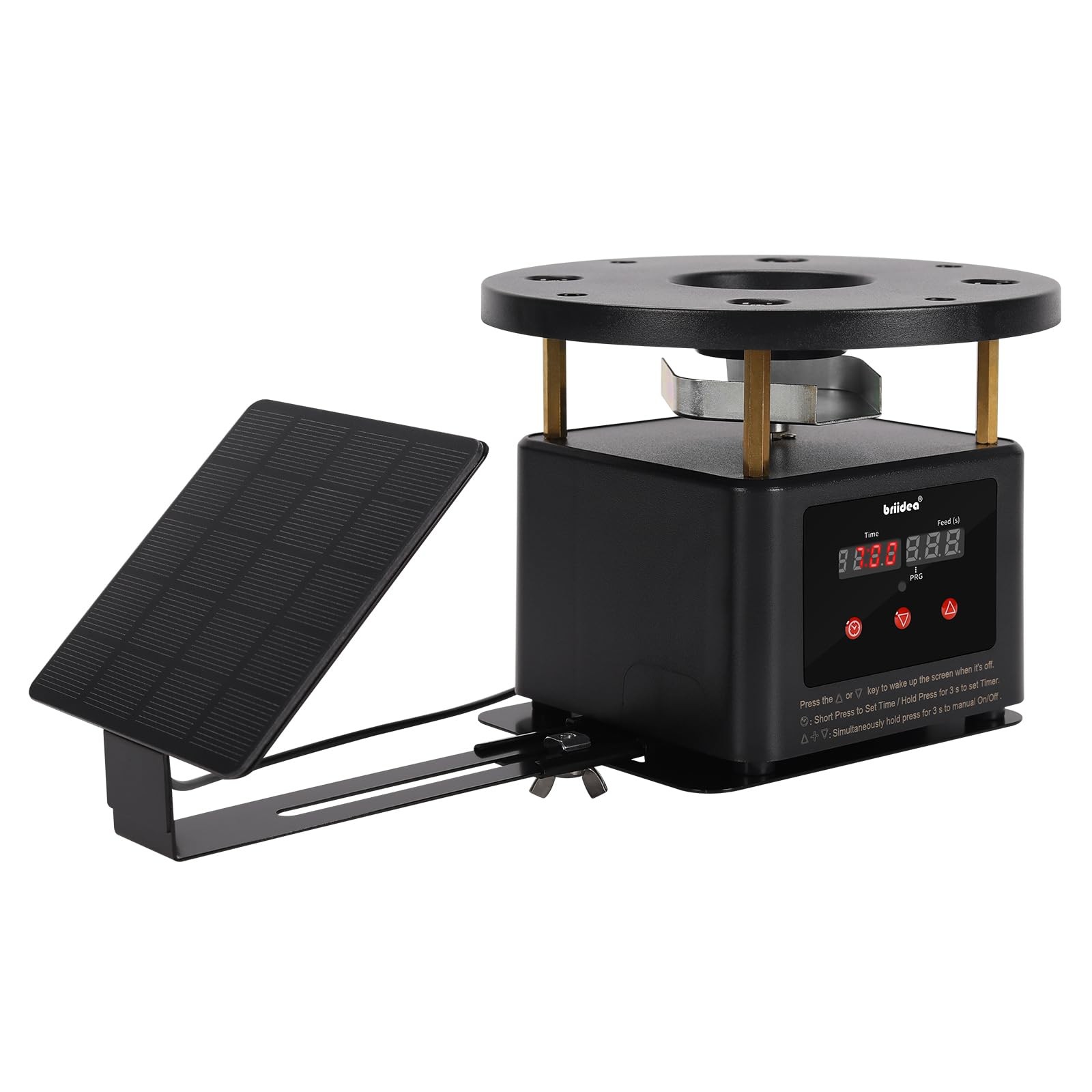 briidea Deer Feeder Timer with Integrated Solar Panel, Digital black