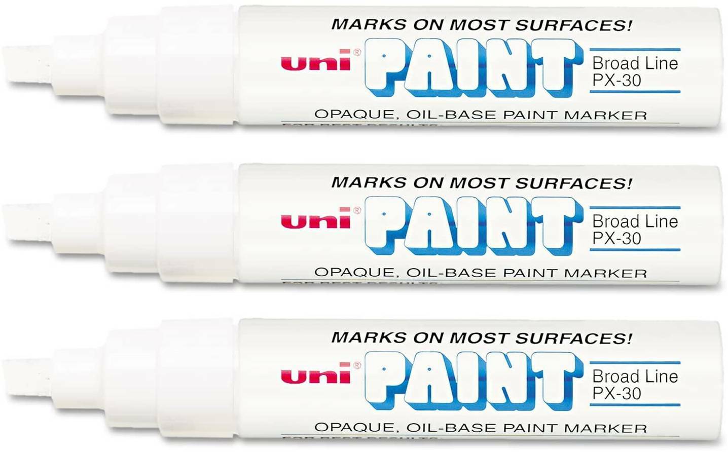 Uni-Paint 63743 PX-30 Oil-Based Permanent Marker, Bold Line, White, 3-Pack