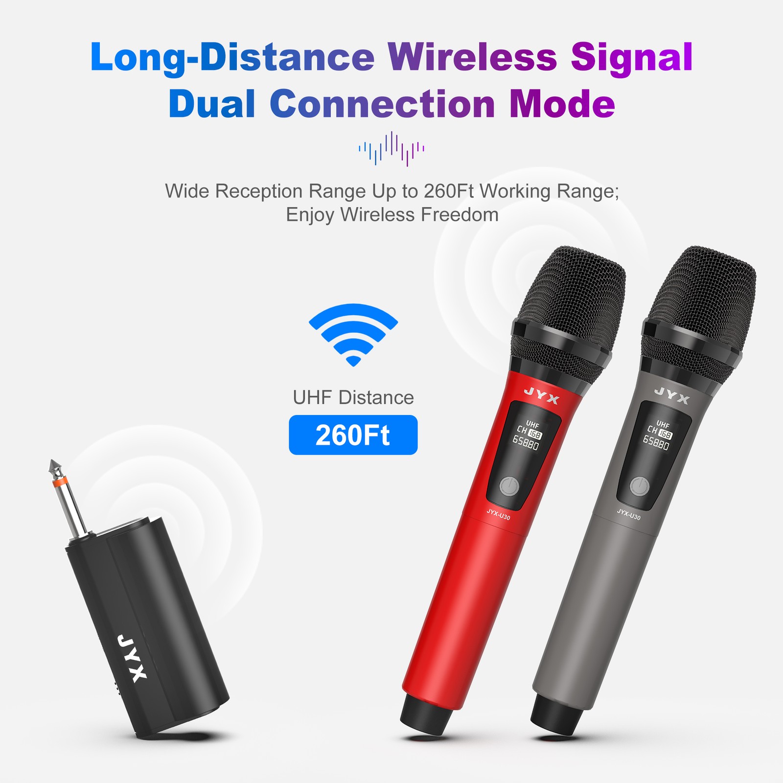 FarFun Wireless Microphone Rechargeable UHF Handheld Mic for Stage Performance