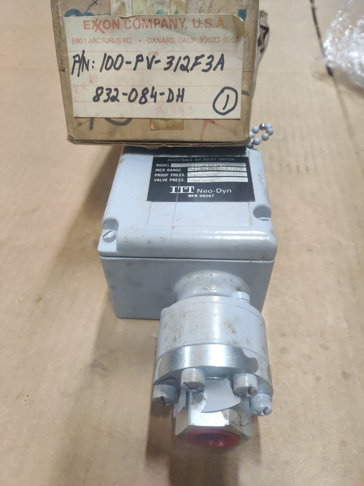 NEW ITT Neo-Dyn 100PV312F3A Adjustable Air Relay Switch