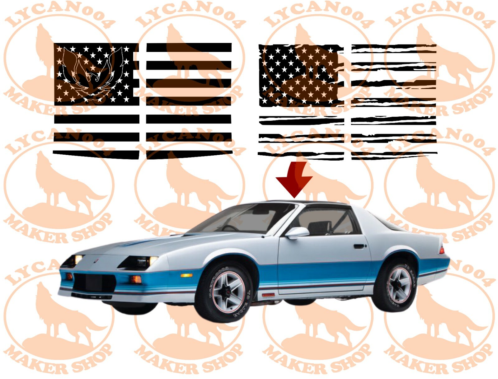 T-Top USA Flag Vinyl Decal - Fits 3rd Gen 82' to 92' Firebird/Trans-AM/Camaro