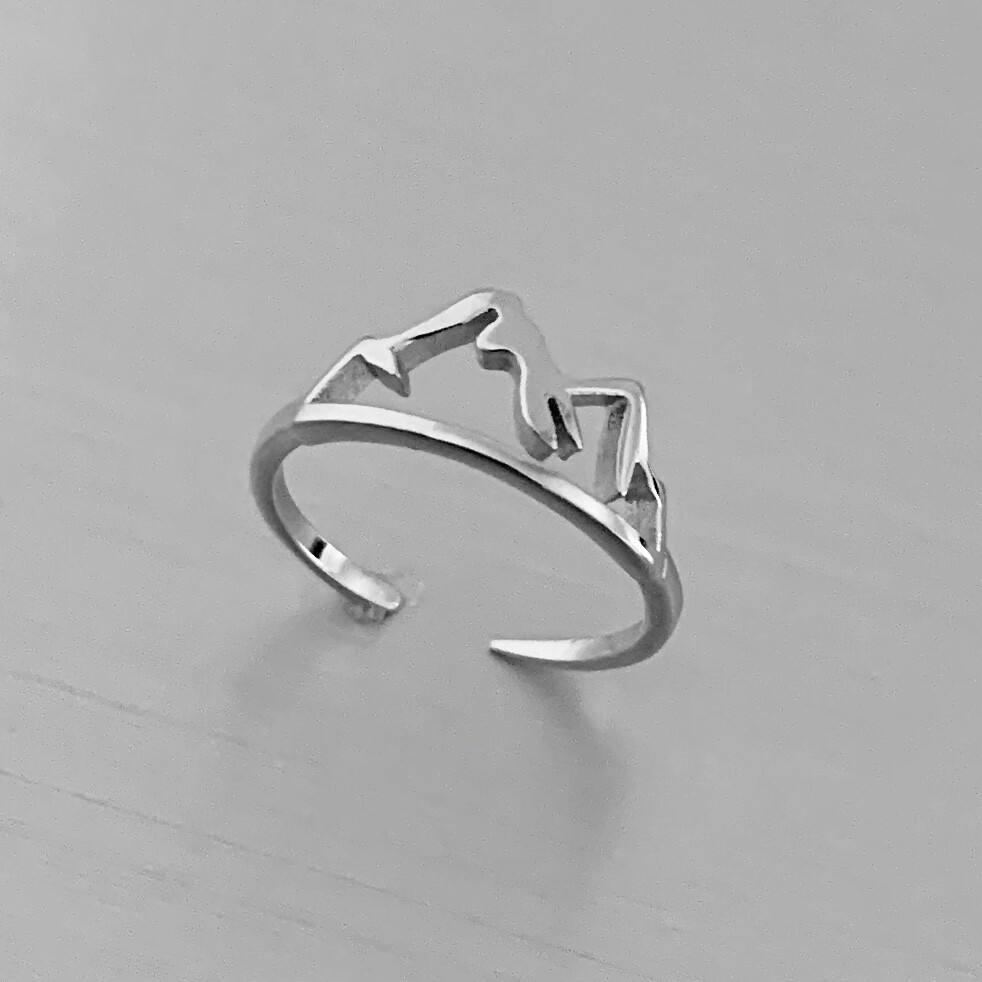 Sterling Silver Mountain Toe Ring, Silver Rings, Rock Ring, Hiking Ring