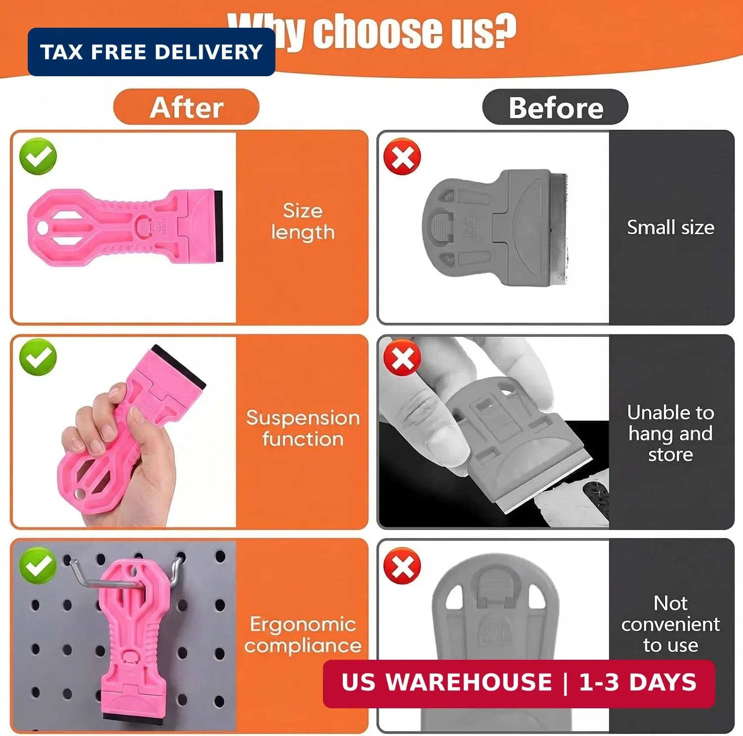 4 Pack Razor Blade Scraper, 25 Blades, Long Handle Scraper Tool (Pink)