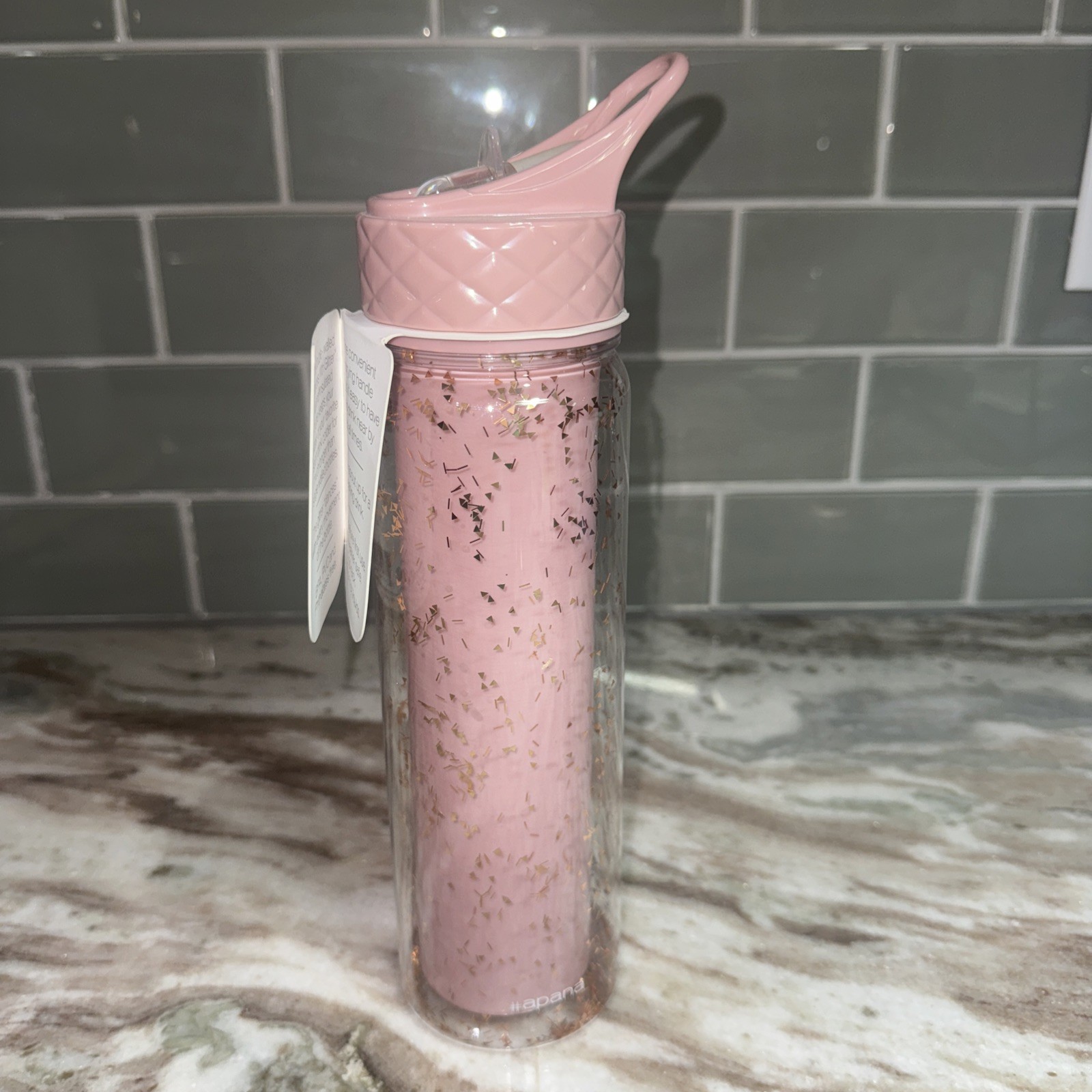 Apana Dances with Glitter Insulated Water Bottle 18oz pinkish/purple NEW