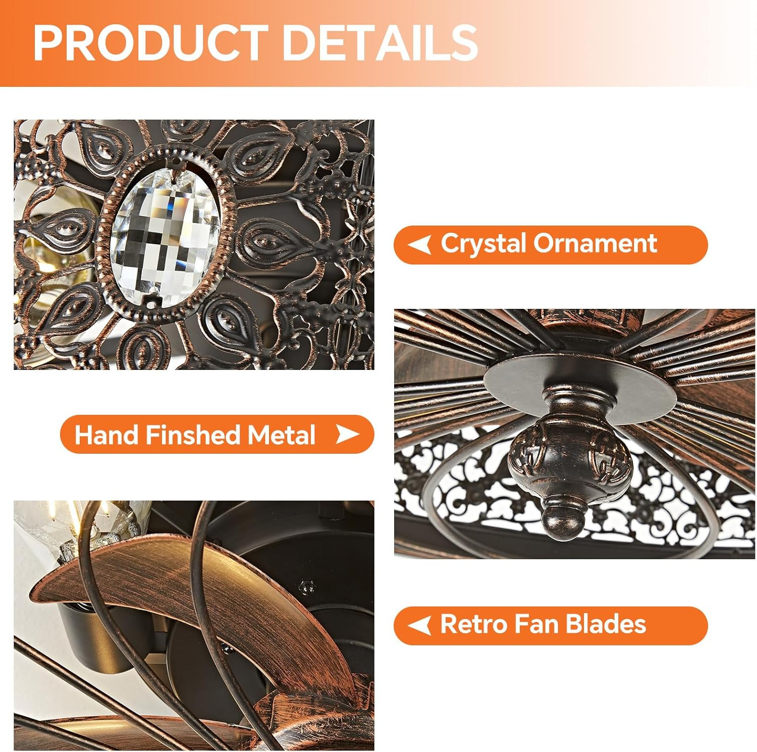 Caged Ceiling Fan with Light 18 Inch Small Low Profile Flush Mount Farmhouse Cry