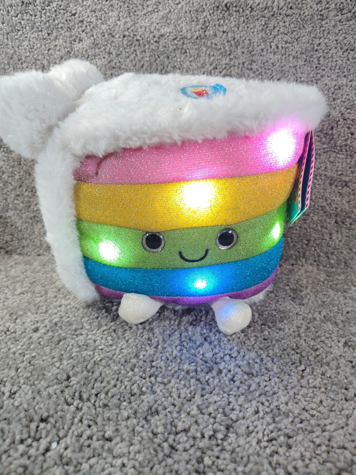 FAO Schwarz Glow Brights Rainbow Birthday Cake 11" Plush LED Light Sound Works