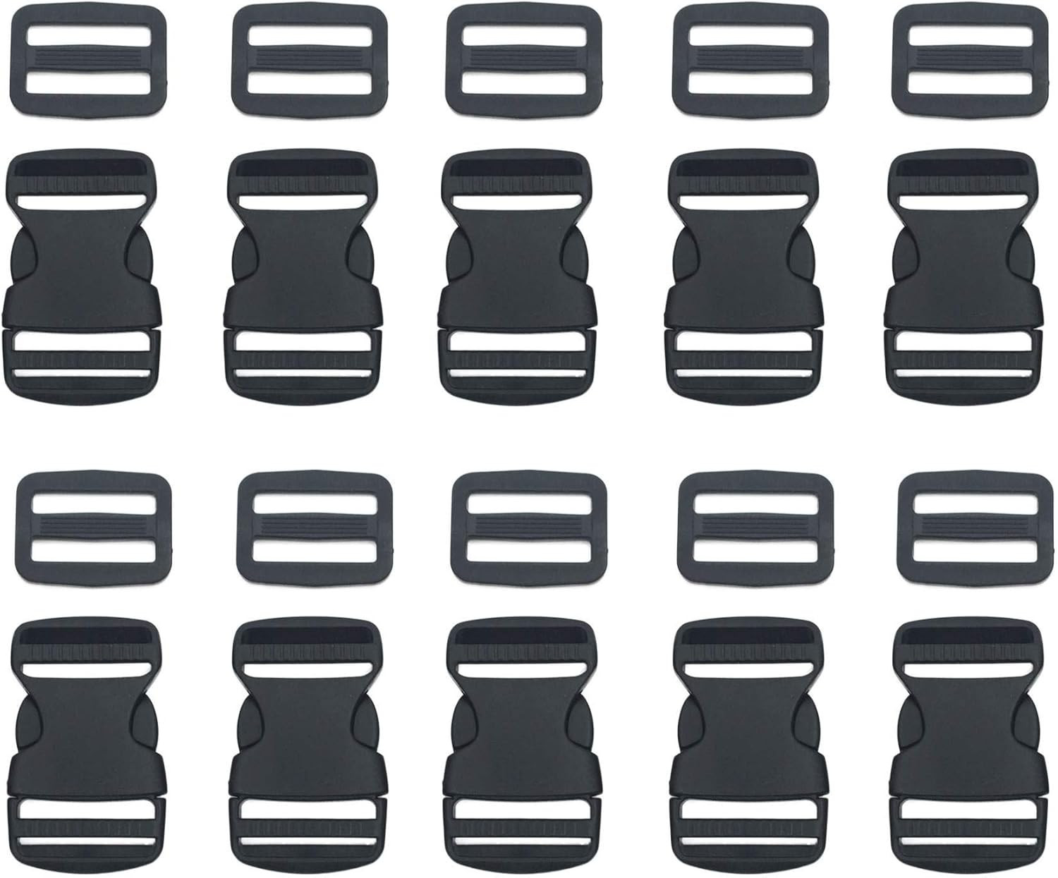 10 Set 1 Inch Flat Dual Adjustable Plastic Quick Side Release Plastic Buckles an