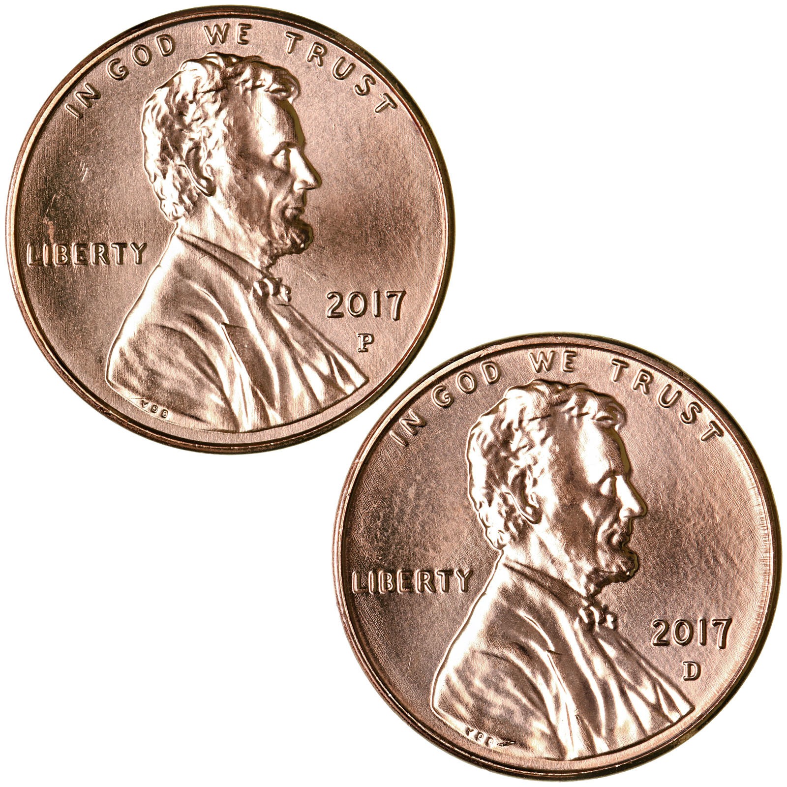 2017 P D Lincoln Shield Cent Brilliant Uncirculated 2 Coin Year Set