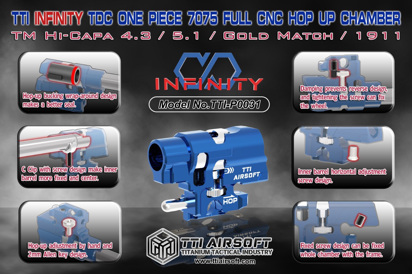 TTI AIRSOFT Infinity Hi-Capa (1911) One Piece Full CNC TDC Hop Up Chamber-Green