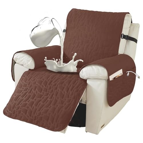 100% Waterproof Recliner Chair Covers with Elastic Straps, Nonslip Reclining