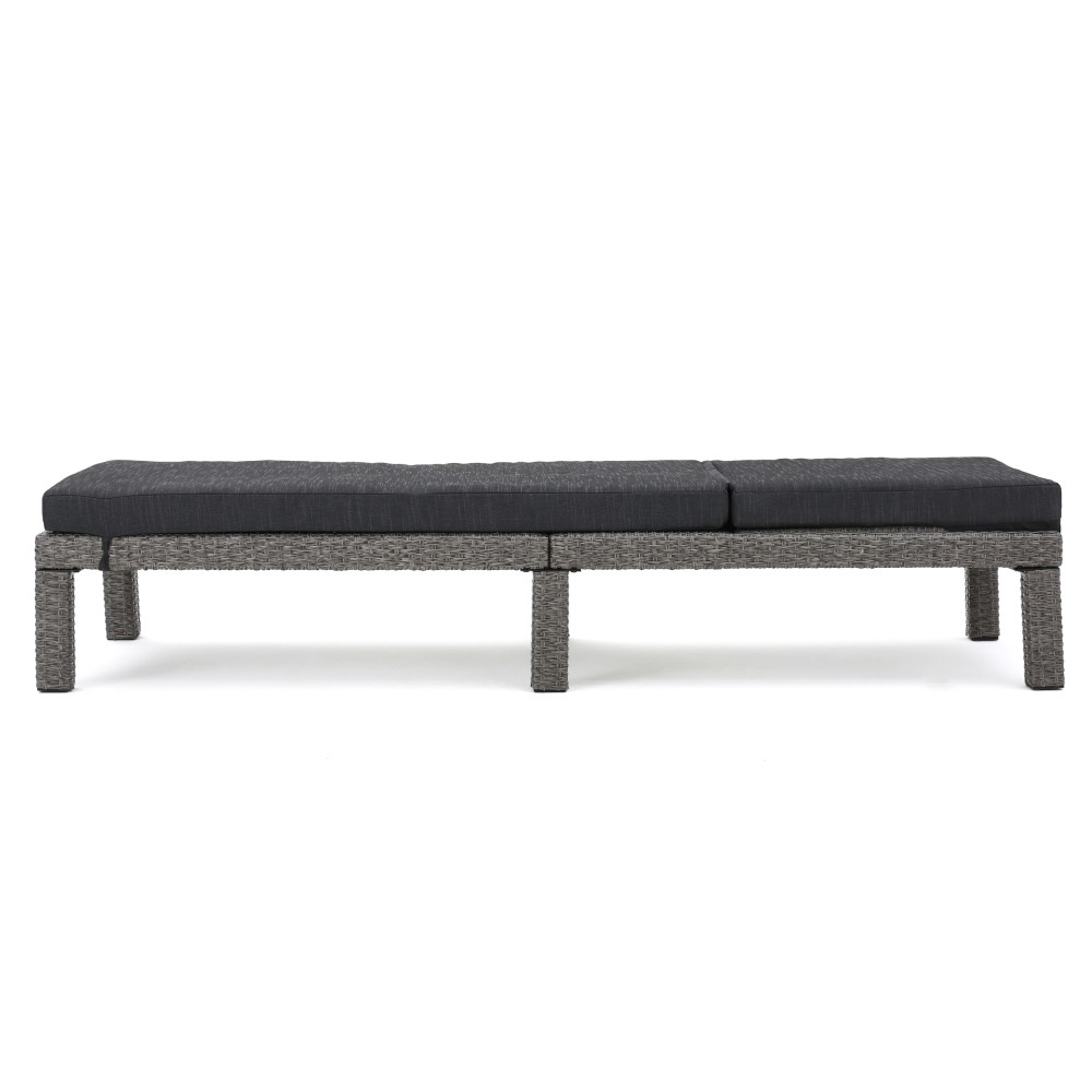 Outdoor Patio Chaise Lounge Cushion Waterproof in Modern Black PE Rattan, 77"