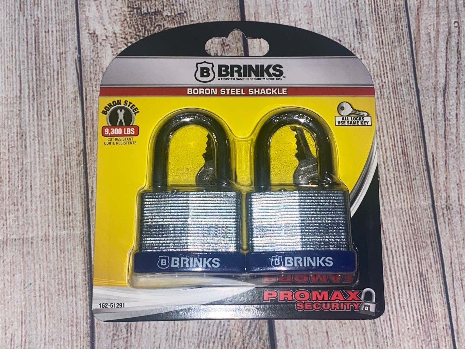 NEW Brinks PROMAX Security Keyed Alike Padlocks 2-Pack Boron Shackle 162-51291