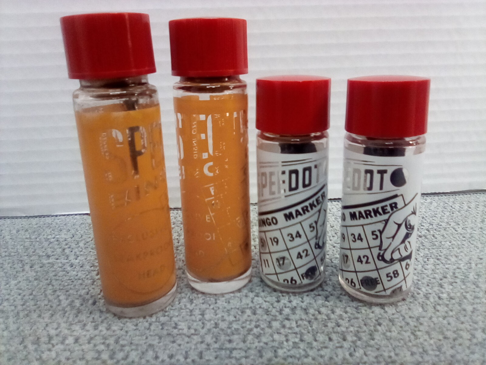 VTG. Bingo Marker GLASS BOTTLES SPEEDOT & SPECTRUM GLASS (4PK ) MADE IN USA