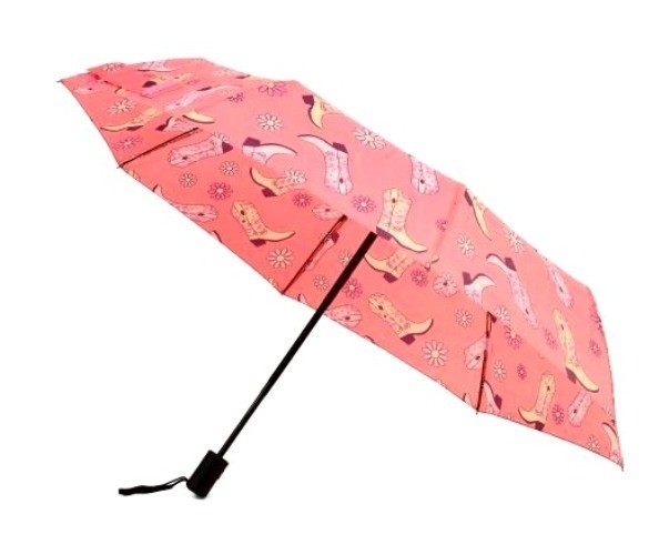Rainy Skies Womens Pink Floral Western Print Foldable Compact Umbrella New