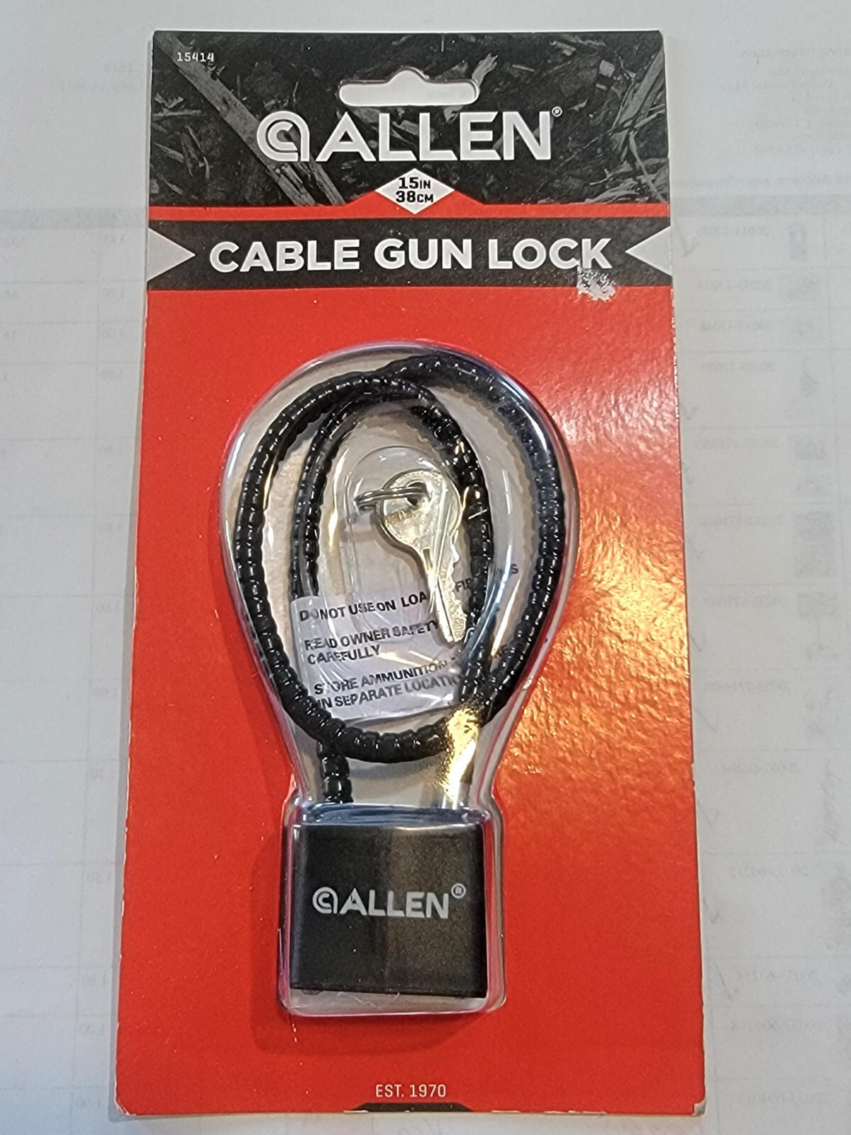 Allen 15" Cable Gun Lock 38cm shotgun rifle handgun 2 keys pistol hand padlock