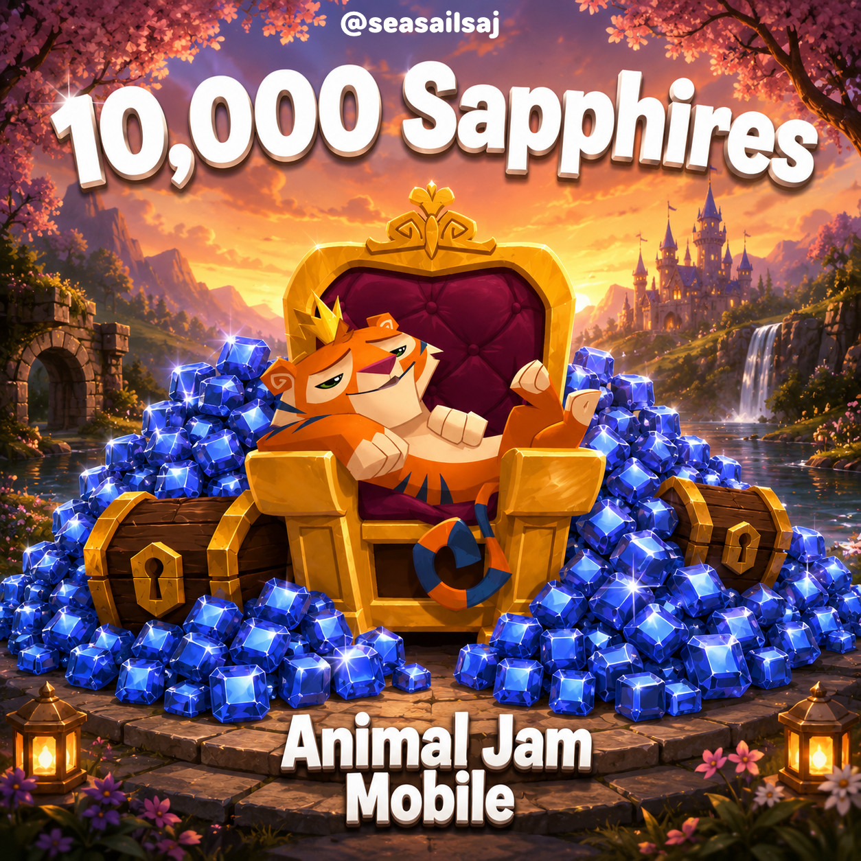 Animal Jam MOBILE 10000, 5000, 2500, 1000 Sapphires (READ DESCRIPTION FIRST)