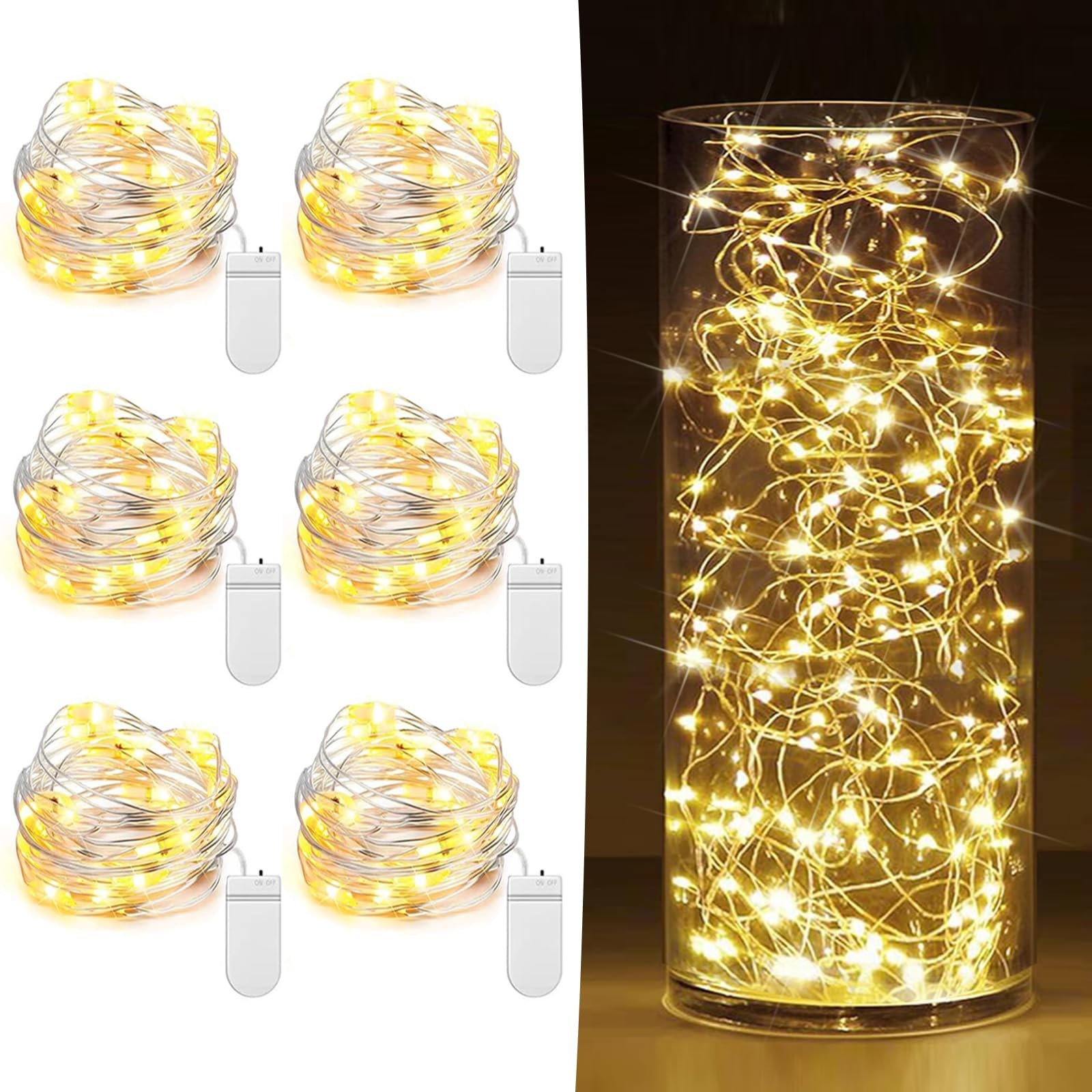 6 Pack Fairy Lights Battery Operated 7ft [6 Pack] 7 Feet 20 LED, Warm White